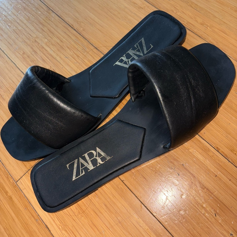 Zara Elegant Black Slide Sandals